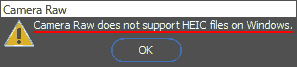 Camera Raw does not support HEIC files on Windows.