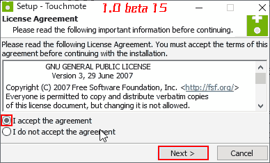 License Agreement.Check the I accept the agreement.
