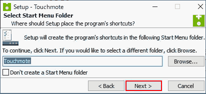 Select Start Menu Folder → Next