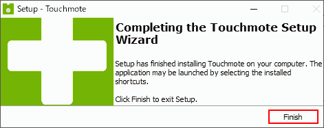 Completing the Touchmote Setup Wizard→ Finish